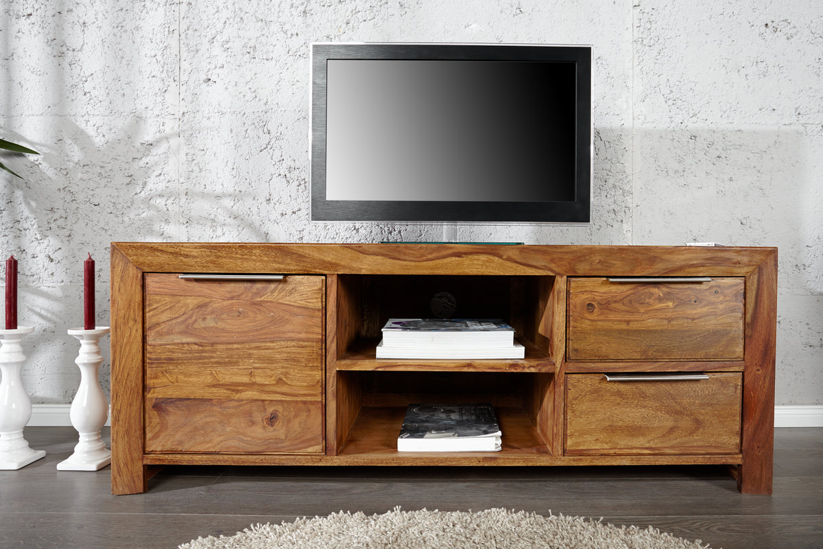 PURE Solid TV board 135cm Sheesham stone finish lowboard rosewood