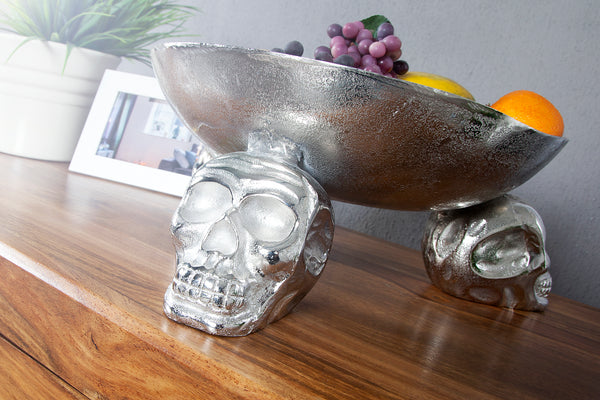 Design Deko-Schale SKULL 35cm silber Aluminium Totenkopf