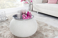 LEEDS Design Knitted Pouf 50cm white cotton handmade seat cushion