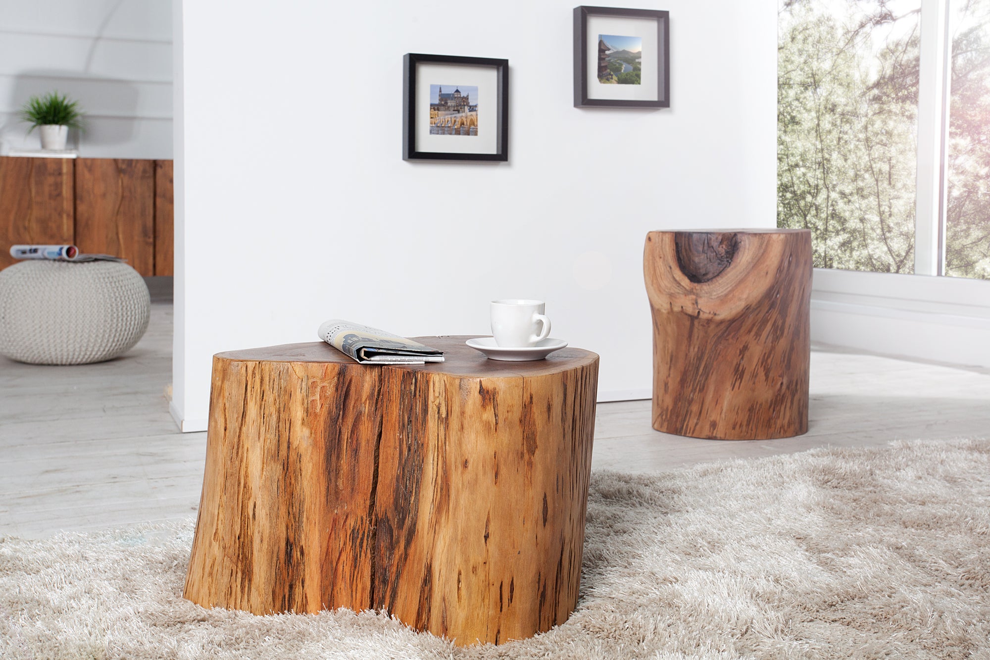 GOA Solid Coffee Table 50cm Acacia Tree Trunk Stool Side Table