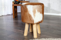 HIDE Design stool 45cm brown white with goatskin and teak