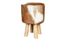 HIDE Design stool 45cm brown white with goatskin and teak