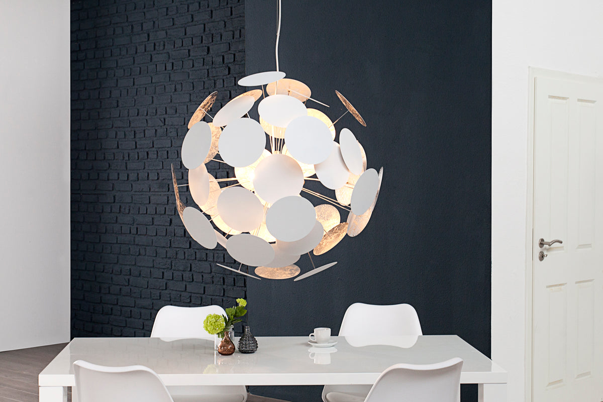 INFINITY HOME Moderne Design Hängeleuchte 70cm weiß silber Pendelleuchte