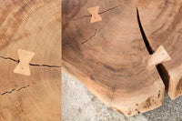 GOA Baumstamm Couchtisch 60cm natur Akazie Massivholz rund mit Rollen Unikat