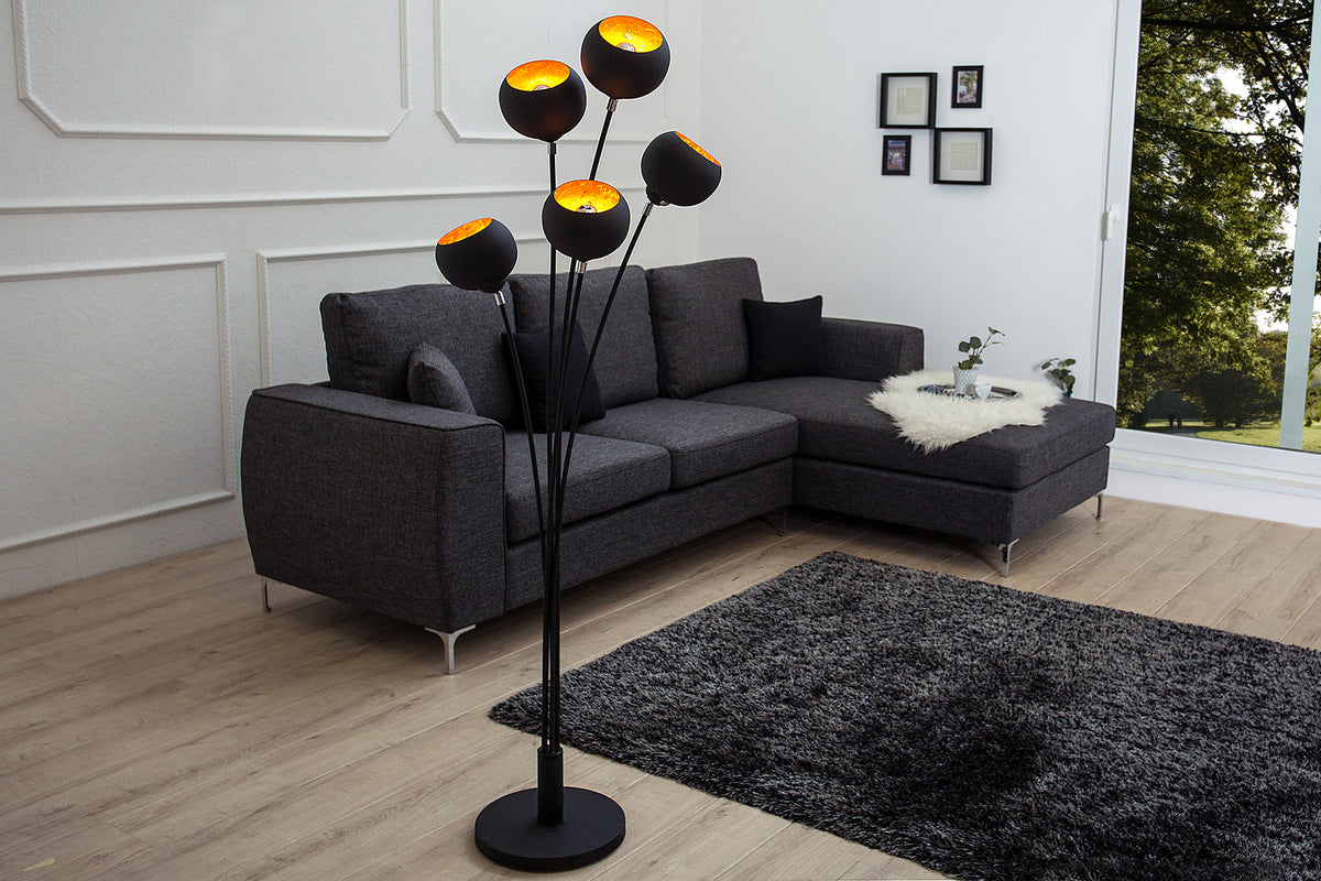 Elegante Design Stehlampe MAGMA 170cm schwarz gold Stehleuchte