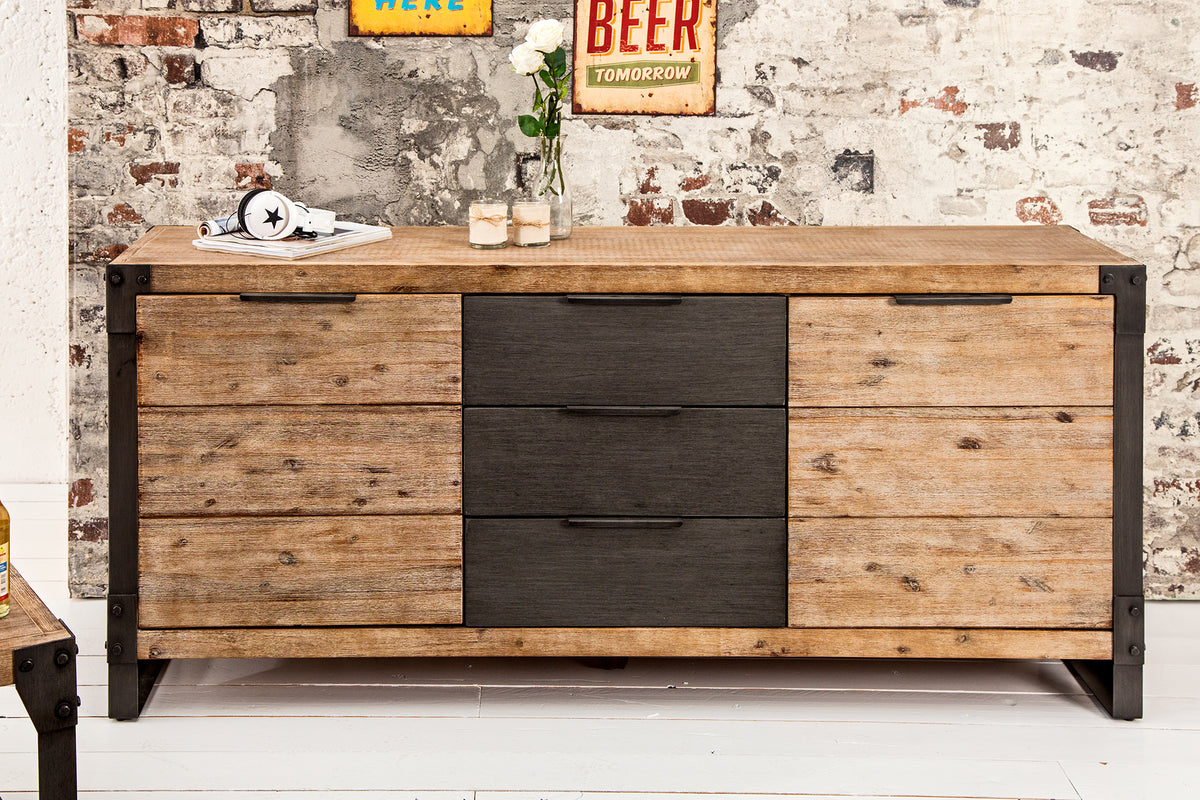 FACTORY Solid industrial sideboard 180cm whitewashed acacia