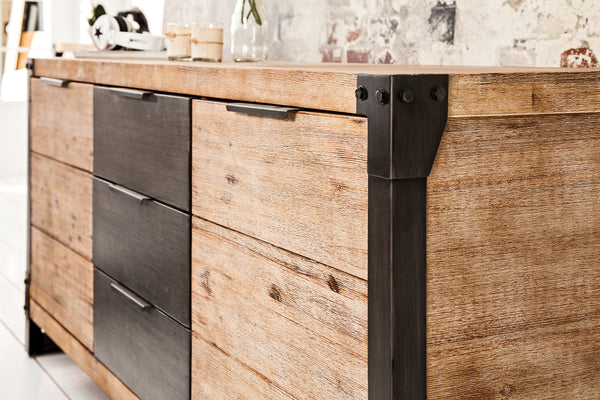 FACTORY Solid industrial sideboard 180cm whitewashed acacia