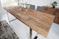 BARRACUDA solid dining table 240cm antique teak wood with steel sled feet including glass top