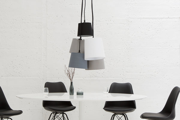 LEVELS IV design hanging lamp black gray white with 6 linen shades