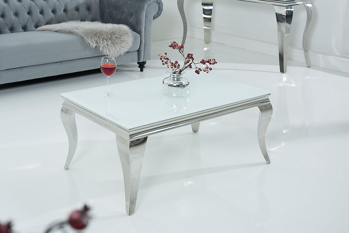 MODERN BAROCK Eleganter Couchtisch 100cm silber mit weißem Opalglas