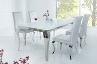 MODERN BAROQUE Elegant design dining table 180cm white stainless steel opal glass table top