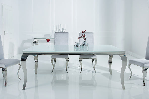 MODERN BAROCK Eleganter Design Esstisch 180cm weiß Edelstahl Opalglas Tischplatte