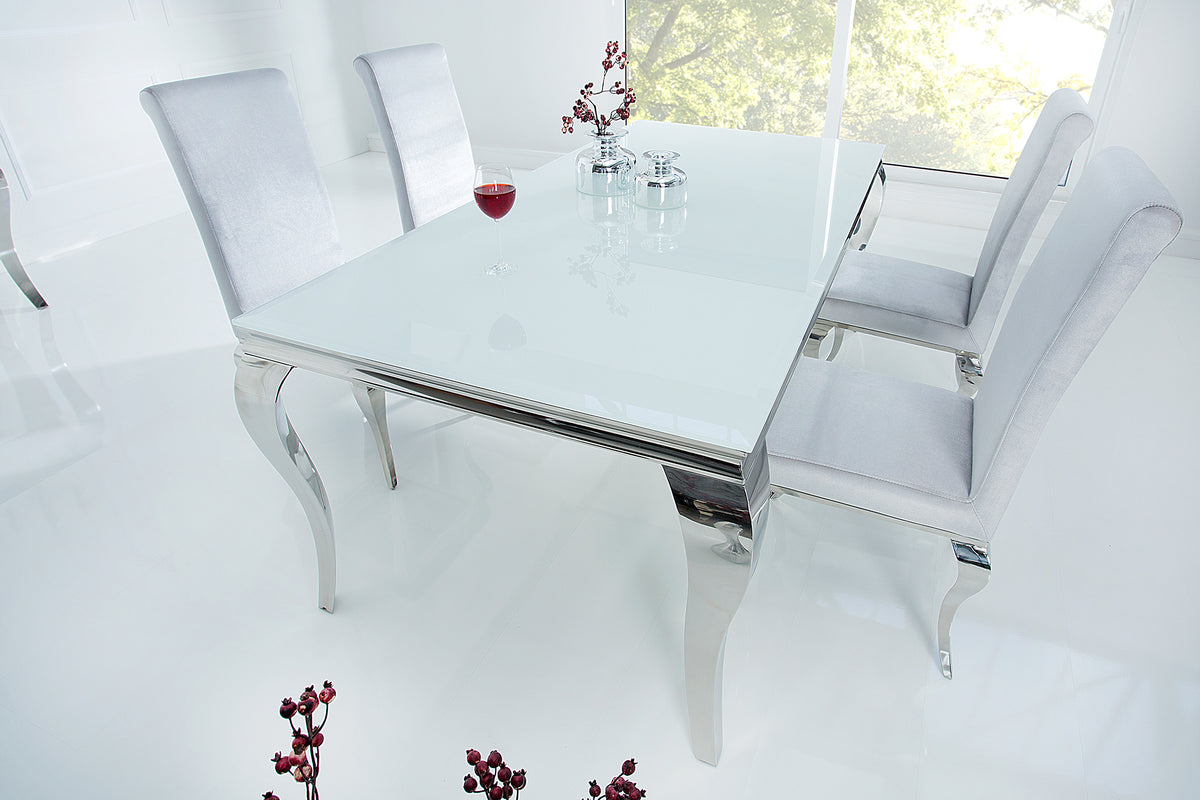 MODERN BAROQUE Elegant design dining table 180cm white stainless steel opal glass table top