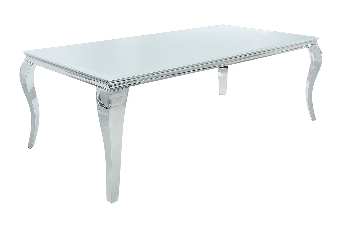 MODERN BAROQUE Elegant design dining table 180cm white stainless steel opal glass table top