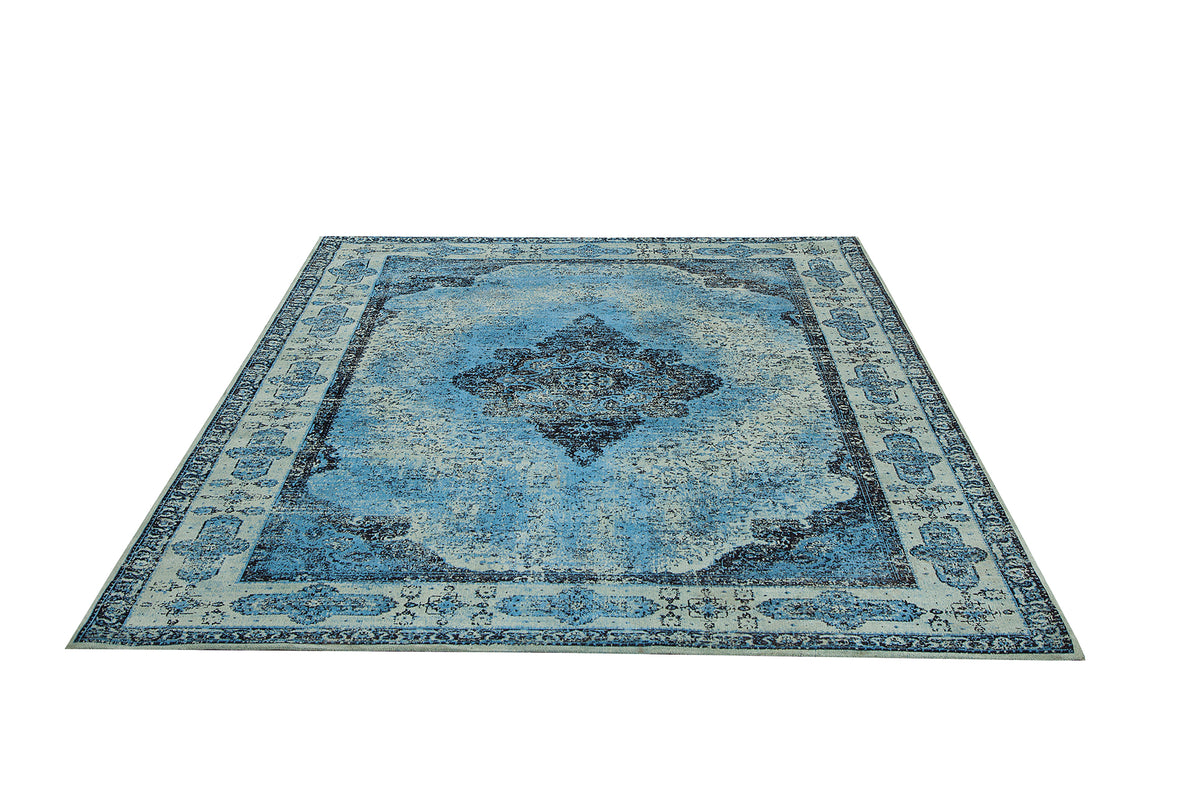 PURE UNIQUE Orientalischer Baumwoll-Teppich 240x160cm blau geometrische Muster