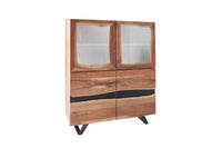 AMAZONAS Massives Highboard 140cm Akazie Metall Vitrine Baumkante