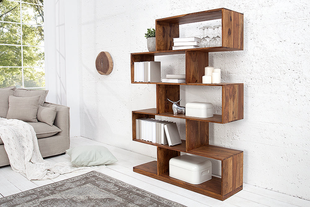 MAKASSAR XL Solid shelf 150cm Sheesham stone finish bookshelf