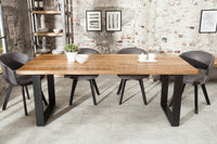 IRON CRAFT Solid dining table 160cm natural mango wood iron sled base industrial design