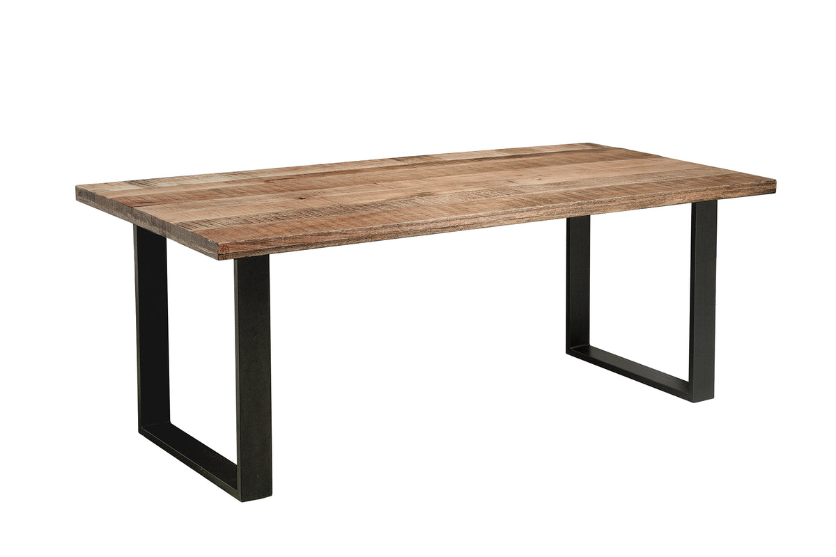 IRON CRAFT Solid dining table 160cm natural mango wood iron sled base industrial design