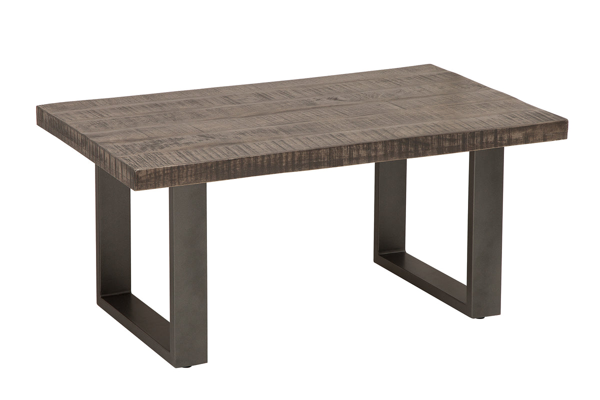 IRON CRAFT Design Couchtisch 100cm Mangoholz grau Industrial Design massiv Eisen Kufengestell