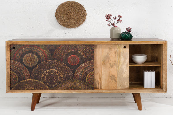 MANDALA Massives Sideboard 160cm Mangoholz mit Schiebetüren