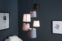 LEVELS IV design hanging lamp black gray white with 6 linen shades