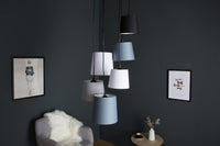 LEVELS IV design hanging lamp black gray white with 6 linen shades