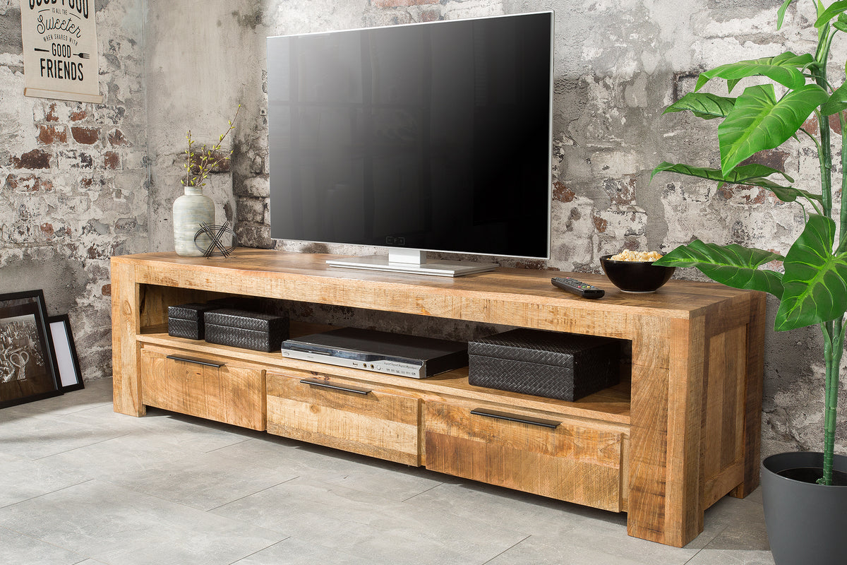 IRON CRAFT Solid TV board 170cm mango wood lowboard 3 drawers