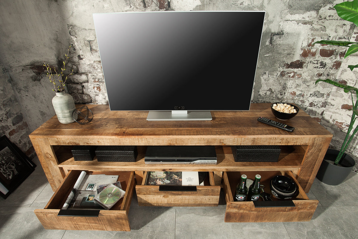 IRON CRAFT Solid TV board 170cm mango wood lowboard 3 drawers