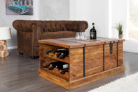 BODEGA Massivholz Couchtisch 100cm Sheesham stone finish Hausbar Truhe mit Stauraum Weinregal