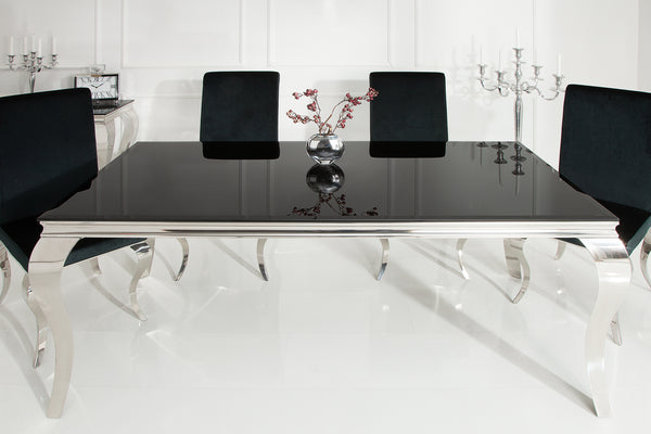 MODERN BAROCK Eleganter Design Esstisch 200cm schwarz Edelstahl Opalglas Tischplatte