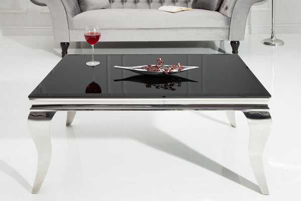 MODERN BAROCK Eleganter Couchtisch 100cm silber mit schwarzem Opalglas