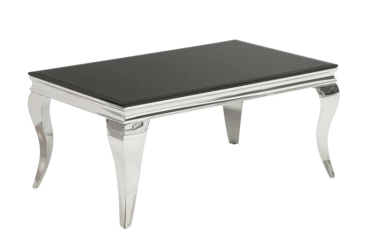 MODERN BAROCK Eleganter Couchtisch 100cm silber mit schwarzem Opalglas