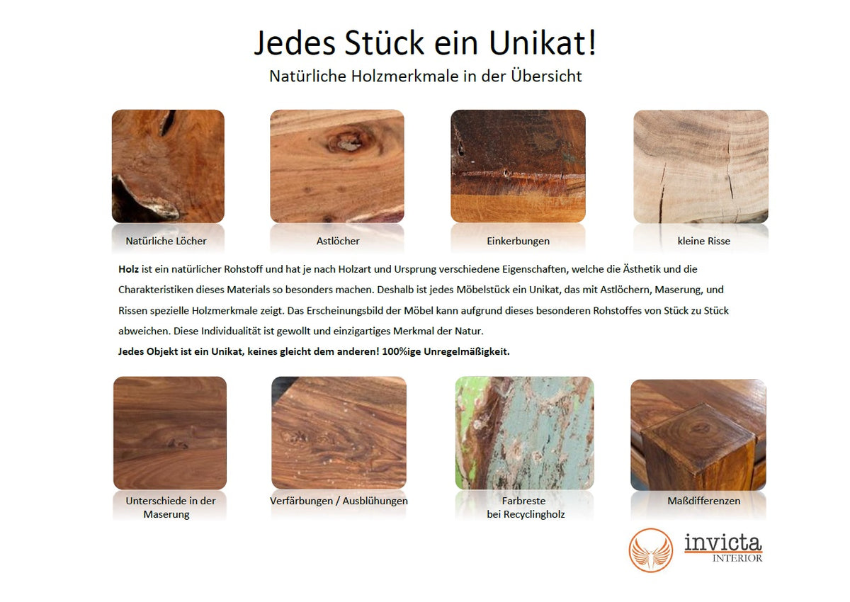 PURE Massivholz Esstisch 160-240cm natur Sheesham stone finish mit Ansteckplatten