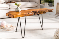 WILD Massiver Couchtisch 100cm Teak Massivholz Baumscheibe Hairpin Legs