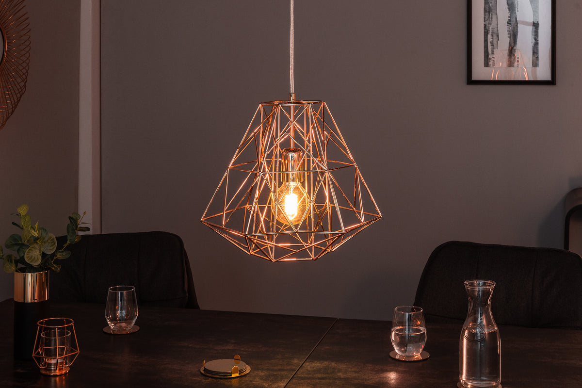 CAGE S Filigree hanging light rose gold industrial design