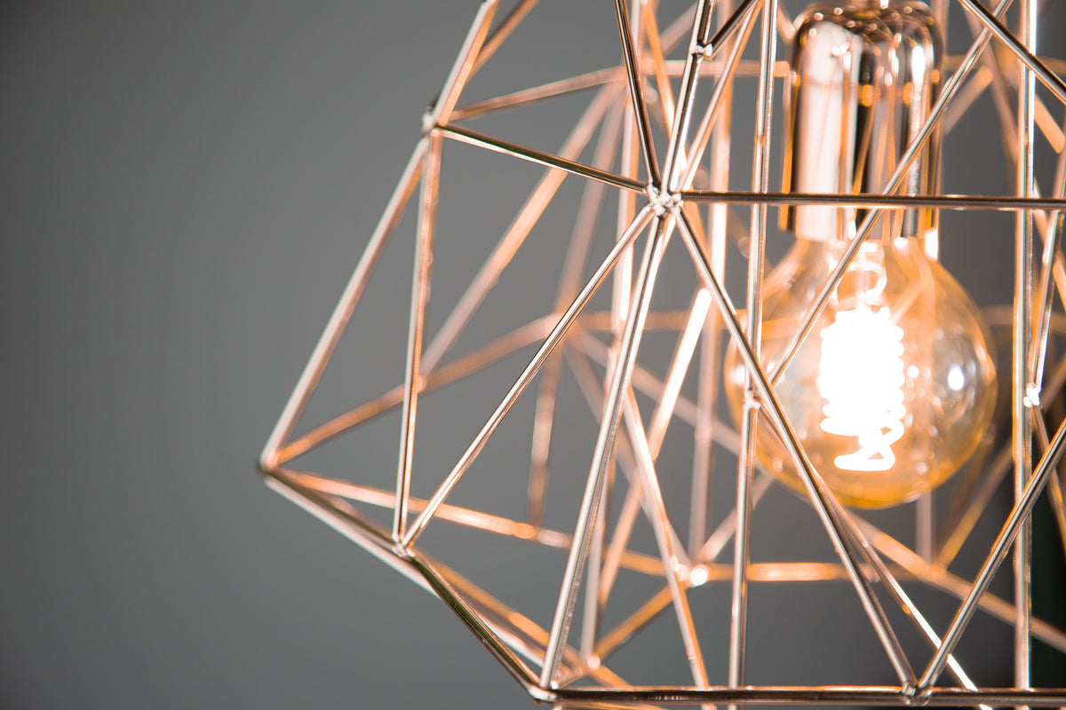 CAGE S Filigree hanging light rose gold industrial design