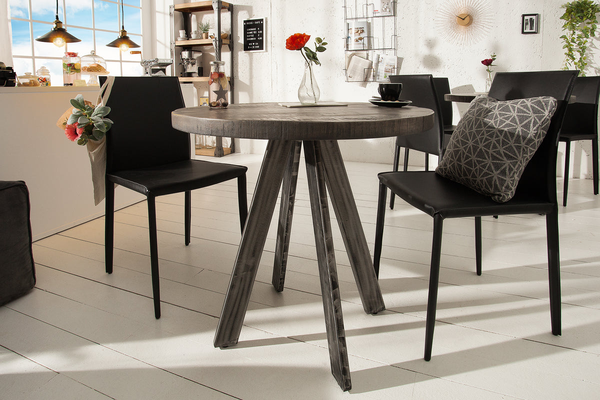 IRON CRAFT Solid dining table 80cm round gray mango wood flexed legs