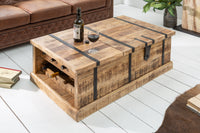 BODEGA Massivholz Couchtisch 100cm Mangoholz Hausbar Truhe mit Stauraum