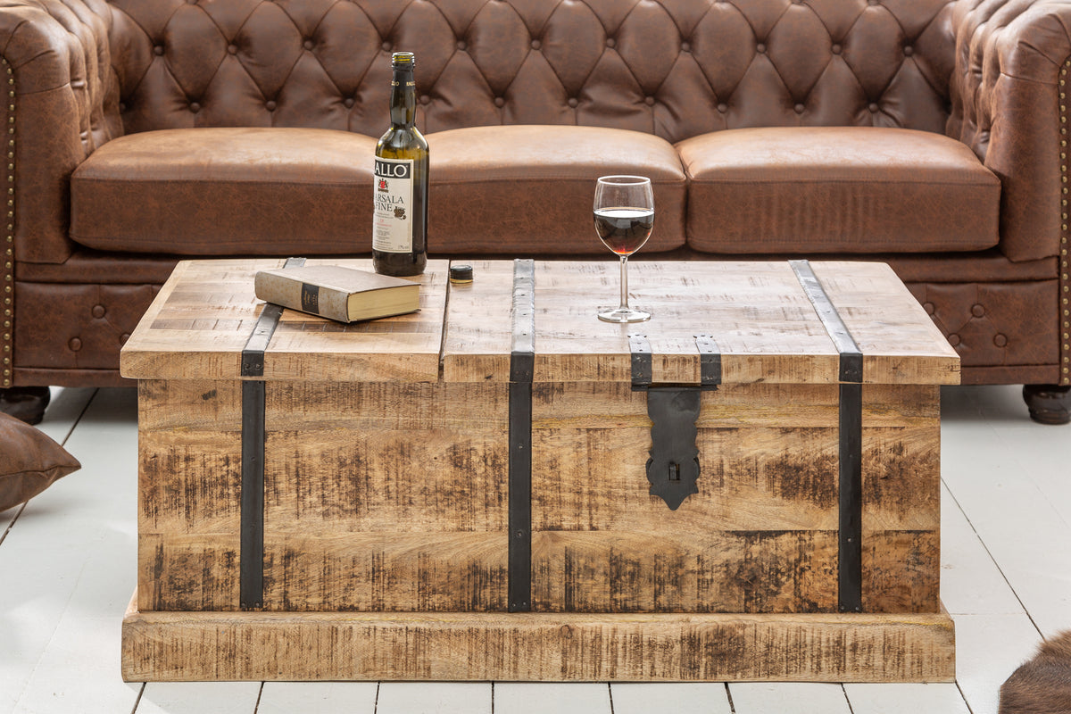 BODEGA Massivholz Couchtisch 100cm Mangoholz Hausbar Truhe mit Stauraum