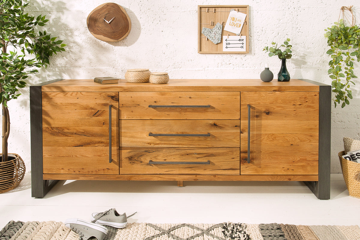 THOR solid sideboard 200cm wild oak oiled in industrial design