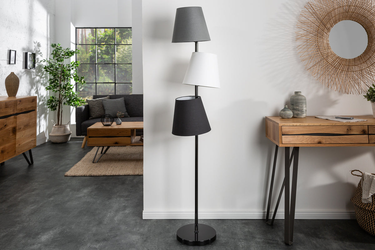 LEVELS design floor lamp 163cm black gray with 3 linen shades