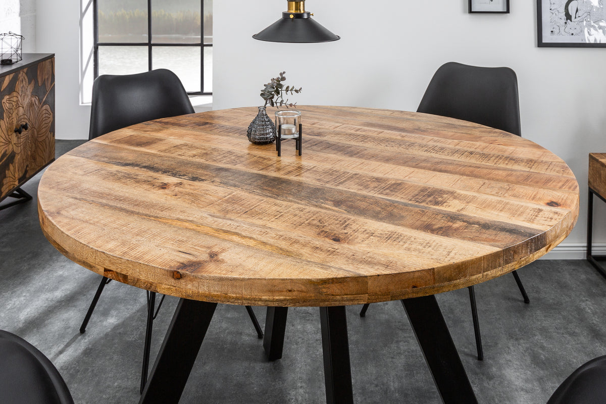 IRON CRAFT Solid dining table 120cm round natural mango wood