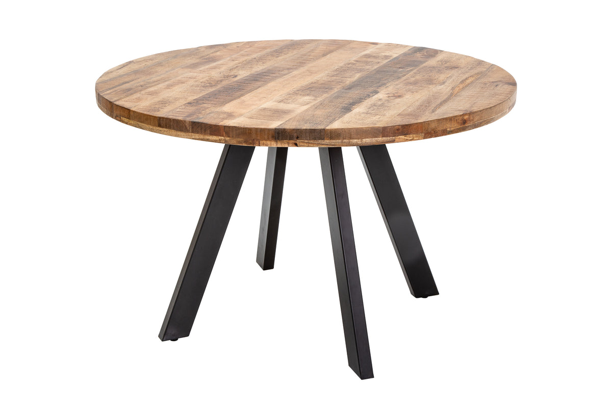 IRON CRAFT Solid dining table 120cm round natural mango wood