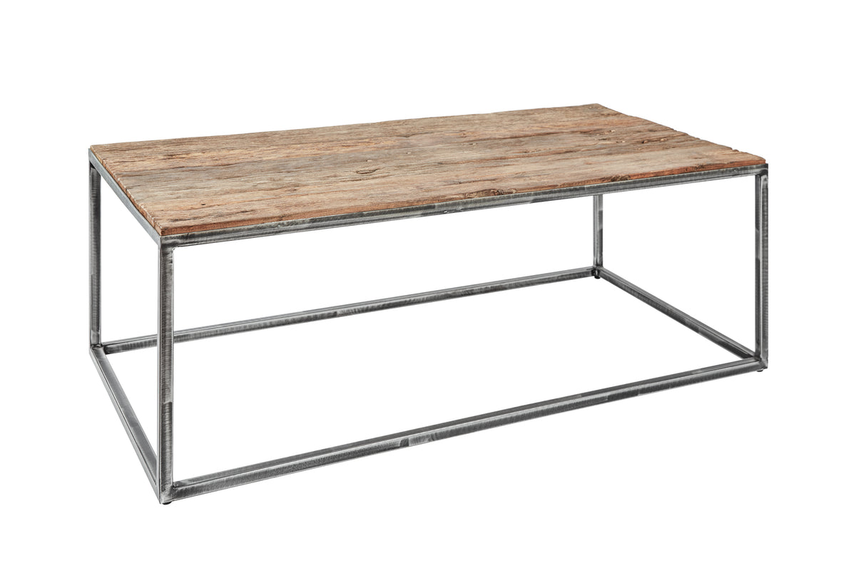 Industrial Couchtisch BARRACUDA 110cm recyceltes Holz geflexte Beine Massivholz Metallgestell