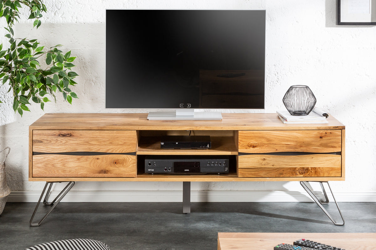 LIVING EDGE Solid TV board 160cm oiled wild oak tree edge lowboard