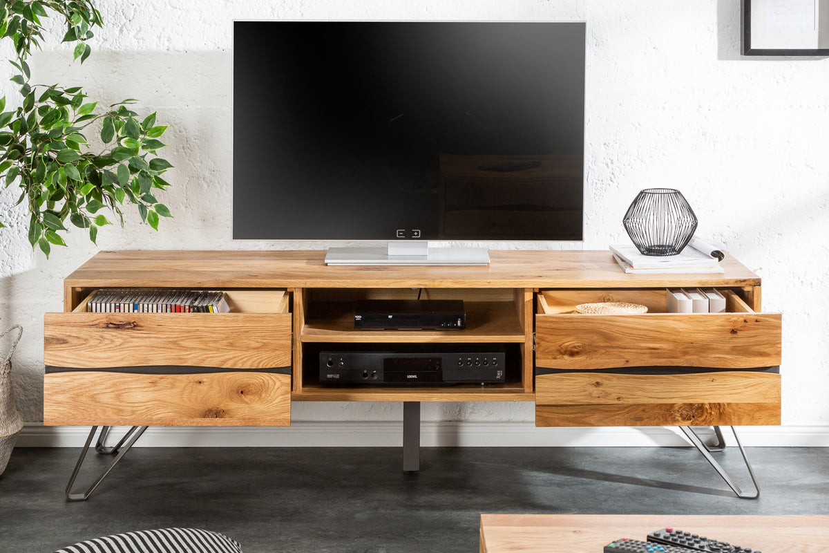 LIVING EDGE Solid TV board 160cm oiled wild oak tree edge lowboard