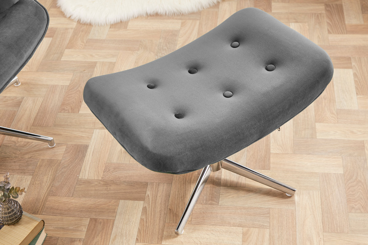 MR. LOUNGER Elegant gray velvet stool with chrome frame