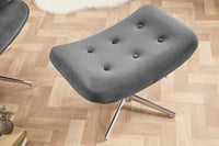 MR. LOUNGER Eleganter Hocker grau Samt mit Chromgestell