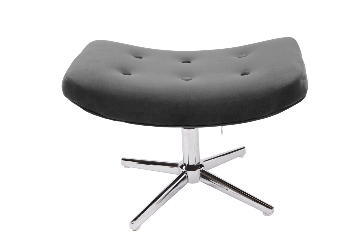 MR. LOUNGER Eleganter Hocker grau Samt mit Chromgestell